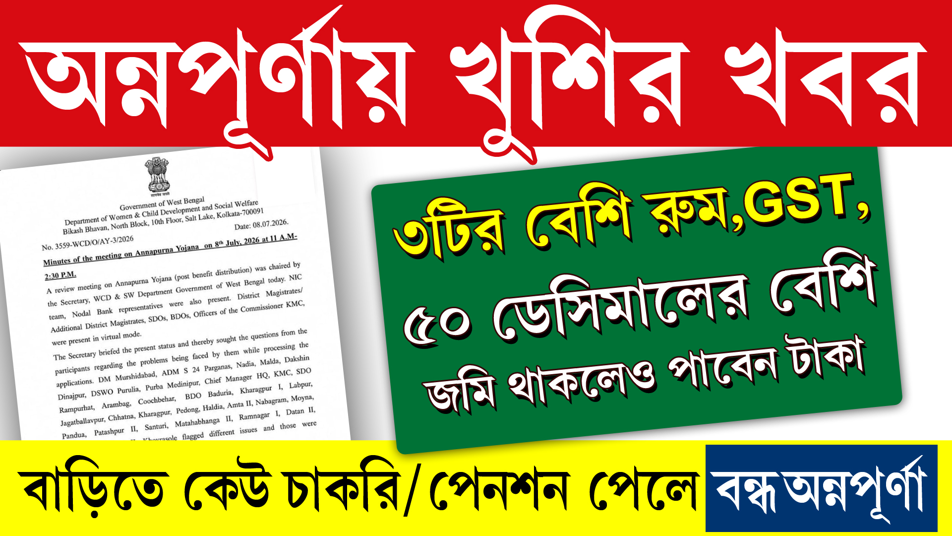 অন্নপূর্ণা যোজনায় রাজ্য সরকারের পক্ষ থেকে নতুন নোটিশ জারি করা হয়েছে